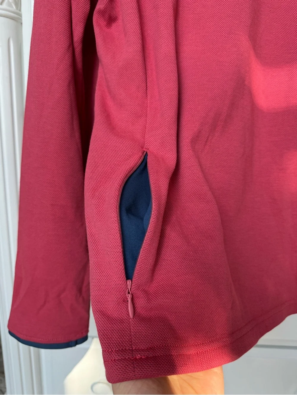 J. Crew Raspberry Quarter-Zip Pullover with Navy Trim NWT size M